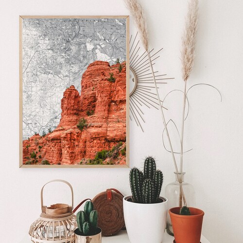 Impression de Sedona Arizona avec le fond topographique vintage de carte