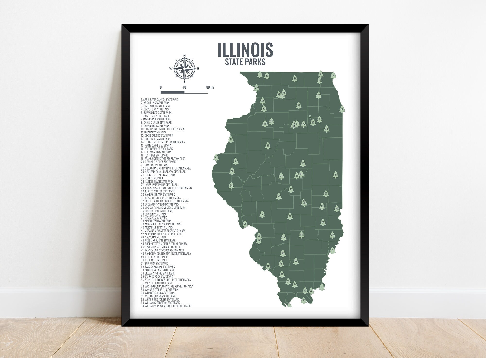 Illinois State Parks Map Illinois State Park Map | Etsy