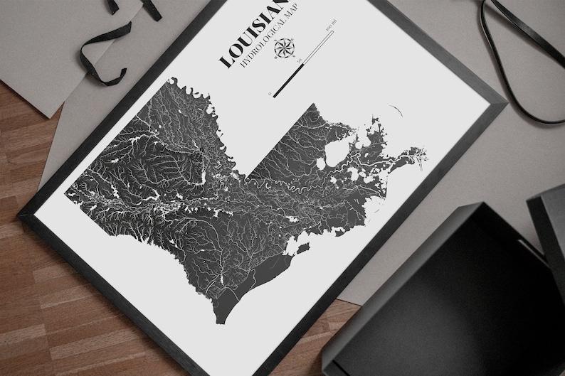 Louisiana Hydrological Map Poster Black