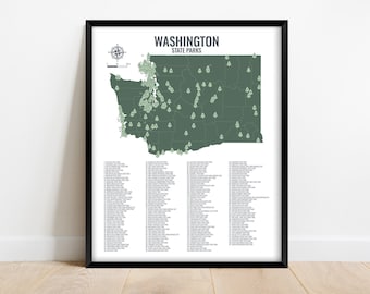 Washington State Parks Map Print-washington State Parks Checklist-state ...