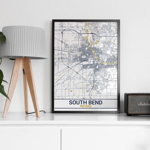 South Bend Indiana Map Print, University of Notre Dame Map Gift, Fighting Irish Decor