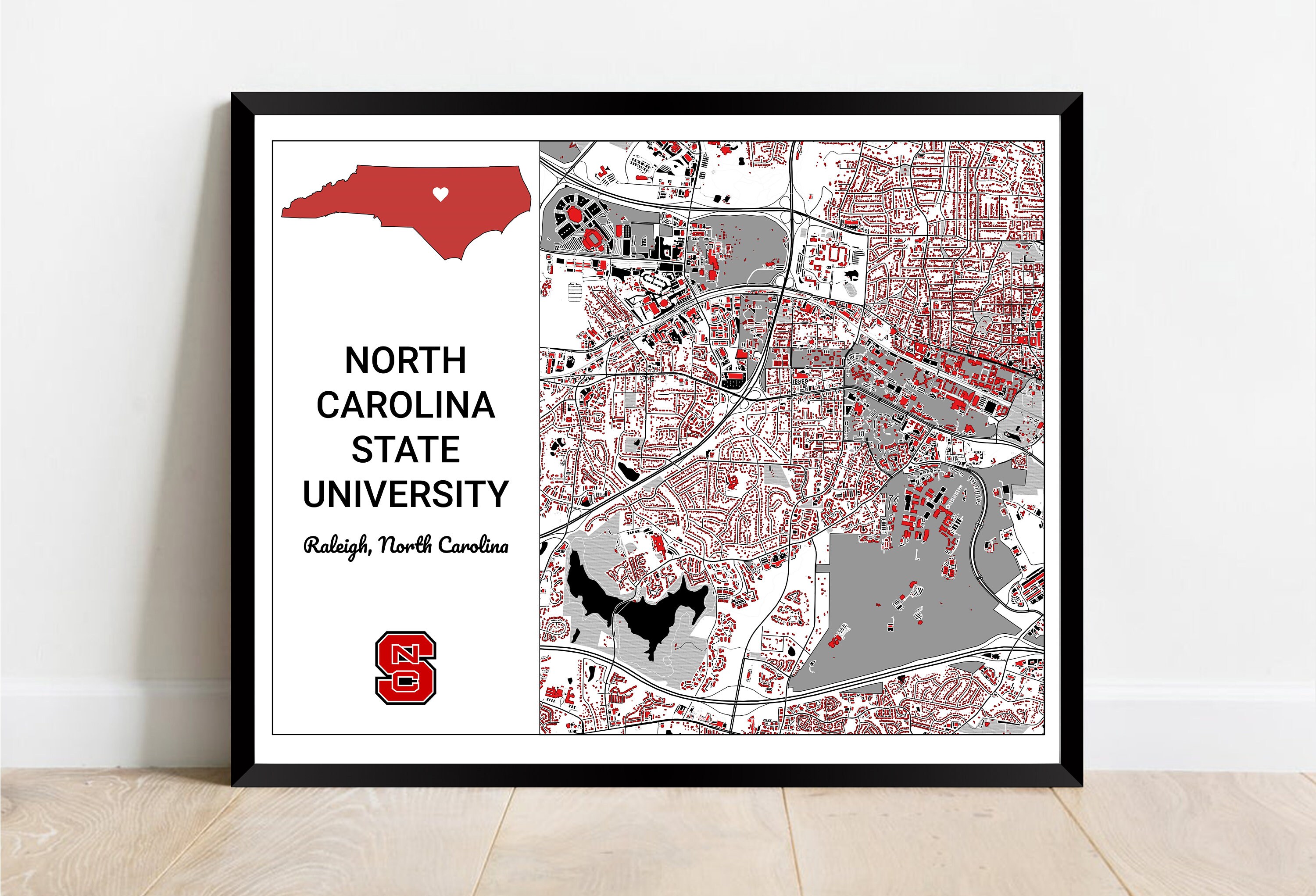 North Carolina State University (NCSU) Campus Map Gift - Etsy