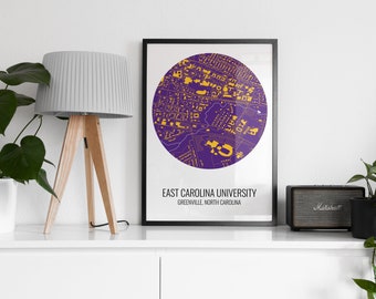 Greenville NC Map Print, East Carolina University Map Gift, ECU Pirates Gift