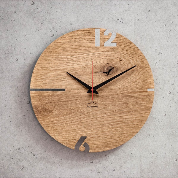 huamet Wanduhr Holz PUHR Eiche Astig, rund