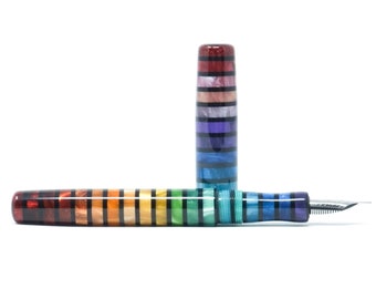 Jewel Tone Stripe 2 Highworth Loft Penna stilografica su misura - Bock o JoWo #6 pennino, confezione regalo