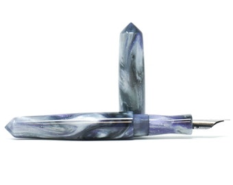Purple Iris, Black, & White Spreadbury Loft Bespoke Fountain Pen - Bock or JoWo #6 Nib, Gift Box
