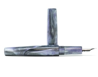 Purple Iris, Black, & White XL Loft Bespoke Fountain Pen - Bock or JoWo #6 Nib, Gift Box