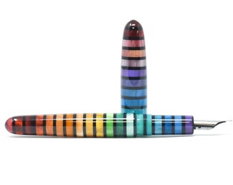 Jewel Tone Stripe 5 Winchester Loft Bespoke Fountain Pen - Bock or JoWo #6 Nib, Gift Box