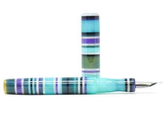 Teal Purple Ocean Highworth Loft Bespoke Fountain Pen - Bock or JoWo #6 Nib, Gift Box