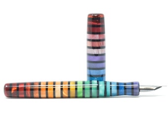 Jewel Tone Stripe 4 Highworth Slim Loft Bespoke Fountain Pen - Bock or JoWo #6 Nib, Gift Box