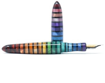 Jewel Tone Striped Loft Bespoke Fountain Pen - JoWo or Bock #6 Nib, Gift Box