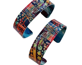 Aluminium Slimline Cuff Bracelet - Graffiti Dark