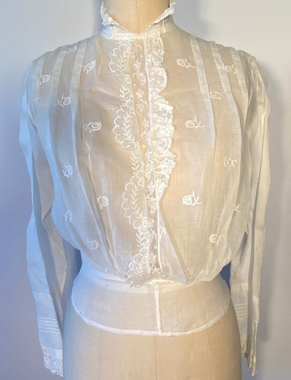 Vintage Victorian 1900s White Lace Embroidery Blou