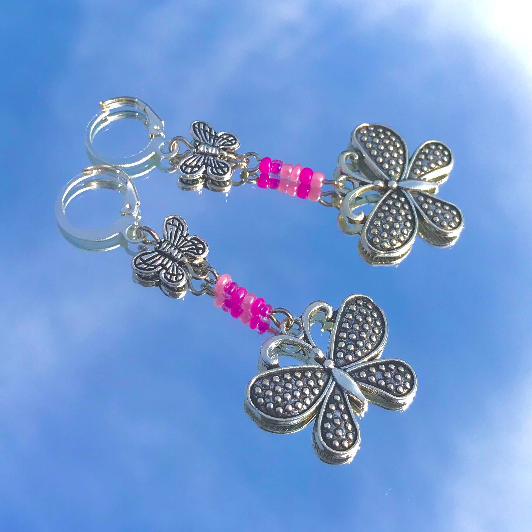 Beaded Double Butterfly Earrings Etsy