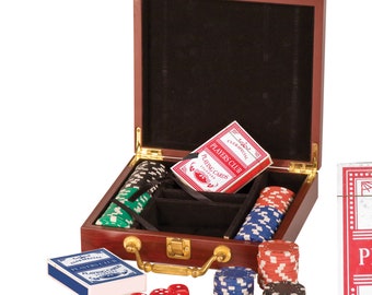 Rosewood Finish 100 Piece Poker Set, Personalized