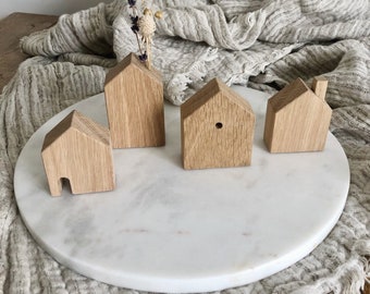 Wooden houses decorative houses wooden houses wooden decoration set of 4 wooden house oak wood Scandi Scandinavian Hygge decoration Lidatorp