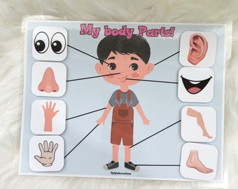 Actividad de emparejar partes del cuerpo - Actividad de emparejar partes del cuerpo imprimible - Aprender partes del cuerpo - Actividad de partes del cuerpo para niños - Juego de partes del cuerpo
