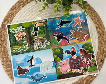Jeu d'association d'habitats d'animaux, Animaux d'apprentissage, Activité à imprimer avec les animaux, Habitats d'animaux, Impression préscolaire, Articles à imprimer