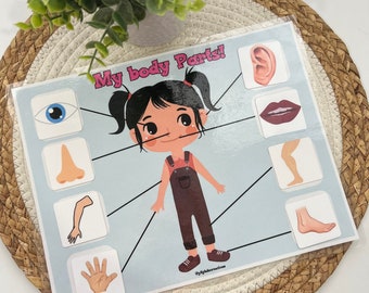 Actividad de emparejar partes del cuerpo - Actividad de emparejar partes del cuerpo imprimible - Aprender partes del cuerpo - Actividad de partes del cuerpo para niños - Juego de partes del cuerpo