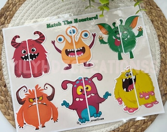 Monster Activity Sheet, Monster Preschool Activity Sheet, Monster Matching Activity Printable, Match The Picture, Match The Monster Game