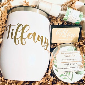 Personalized Tumbler and Candle Gift Set | Self-Care Gift for Her | Bridesmaid, Best Friend and Sister Gift Box