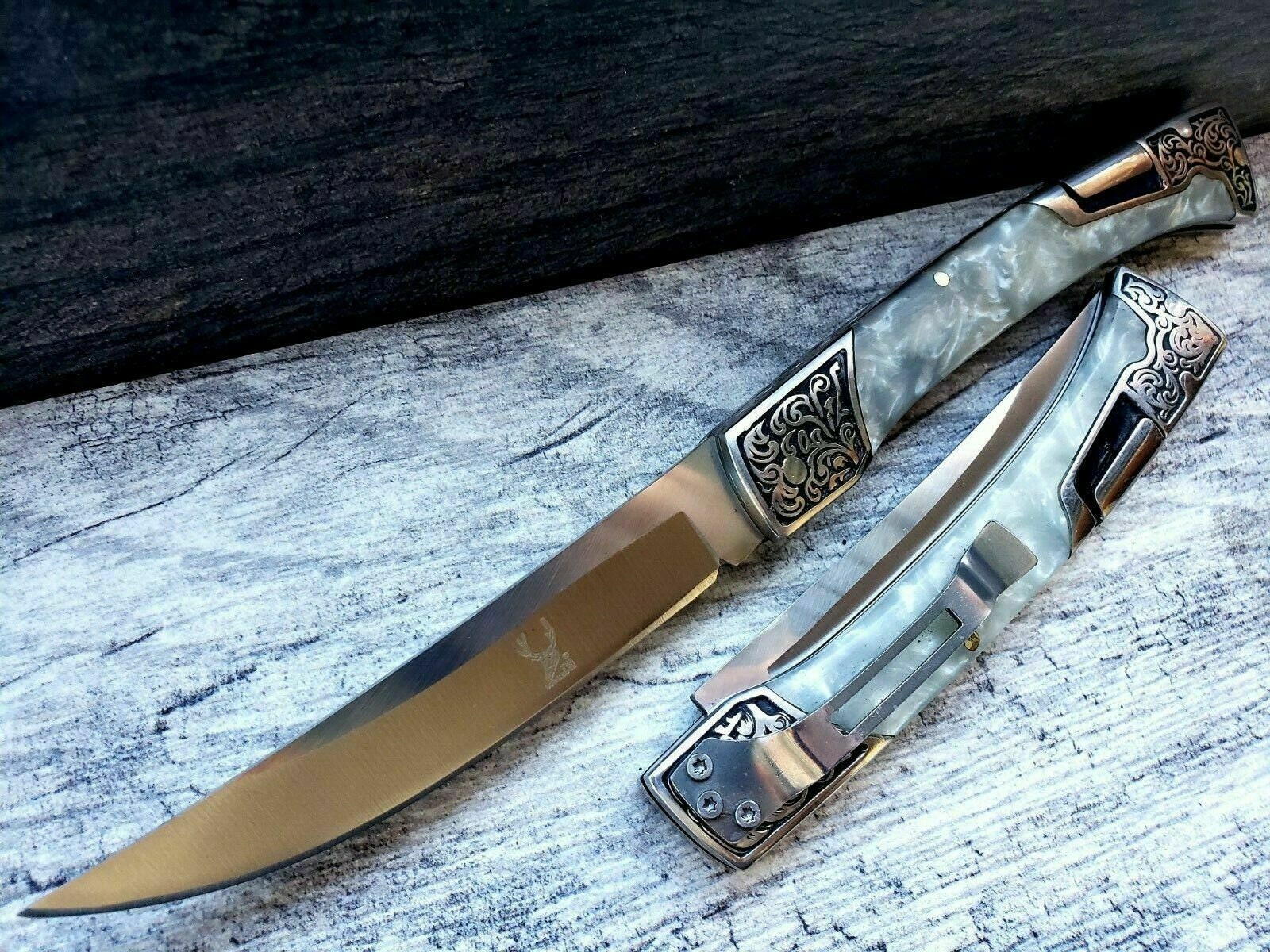 Pearl Marble Handle Thin Blade Folding Pocket Knife 9.5 Etsy