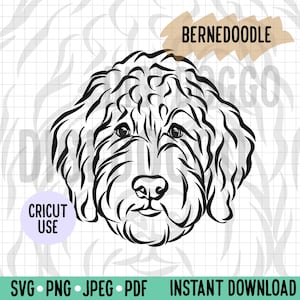 Bernedoodle Outline SVG/ Doodle Dog Face Line Art Vector/ Dog Breed Digital Download for Cricut Silhouette Project/ Bernedoodle Mum Clipart