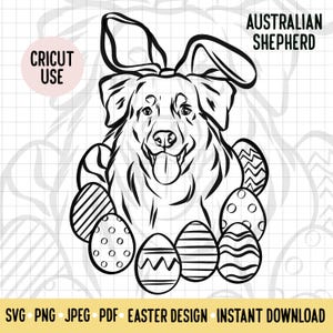 Australian Shepherd Outline SVG Easter Bunny Dog Breed Digital Download Vector File Aussie Shepherd Lover Easter Clipart Cricut Cut Out File