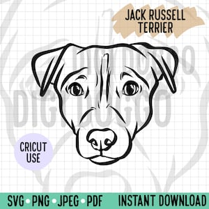 Jack Russell Terrier Outline SVG/ Jack Russell Face Line Art Vector File/Dog Breed Digital Download for Cricut File/Jack Russell Clipart PNG