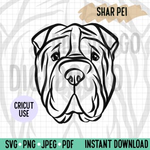 Shar Pei Umriss SVG/ Shar Pei Hund Gesicht Linie Kunst Vektor-Datei/Hund Rasse Digitaler Download für Cricut Cut File/Shar Pei Hund Canine Clipart PNG