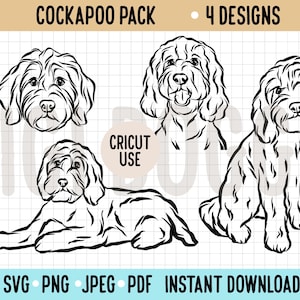 Cockapoo Outline SVG/ Cute Dog Line Drawing Vector Art File/ Cricut Silhouette Dog Cut Out File Cockapoo Breed Face Digital Instant Download