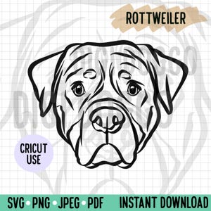 Rottweiler Outline SVG/Rottie Dog Face Line Art Vector File/Dog Breed Digital Download for Cricut Project/Rottweiler Clipart PNG Cut File