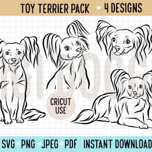 Toy Terrier Outline SVG/Cute Small Dog Line Drawing Vector Art File/Cricut Silhouette Dog Cut File Toy Terrier Breed Face Digital Download