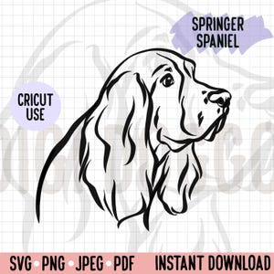 Springer Spaniel Side View PNG/ Dog Face Outline Art SVG/ Cricut Silhouette Dog Cut Design/ Springer Spaniel Digital File Clipart/ Dog Mum