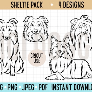 Sheltie Outline SVG/ Cute Sheltie Dog Breed Vector Graphic Illustration Pack/ Cricut Silhouette Cut Out Digital File/ Sheltie Owner Gifts
