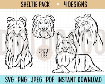 Contour Sheltie SVG / Pack d'illustrations graphiques vectorielles de race de chien Sheltie mignon / Silhouette Cricut découpée fichier numérique / cadeaux pour propriétaire Sheltie