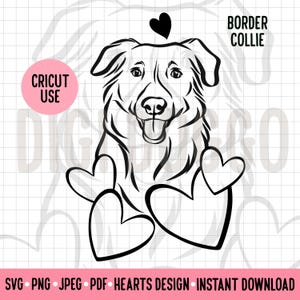 Border Collie Love SVG Dog Outline Breed PNG Download Valentines Gift for Border Collie Owner Cricut Silhouette Cut File Dog Hearts Clipart