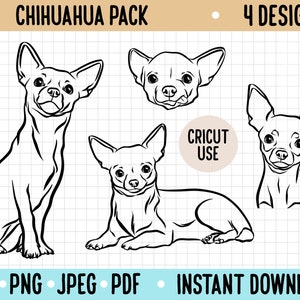 Chihuahua Outline SVG/ Cute Chihuahua Dog Vector Graphic Illustration Pack/ Cricut Silhouette Cut Out Digital File/ Chihuahua Owner Gifts