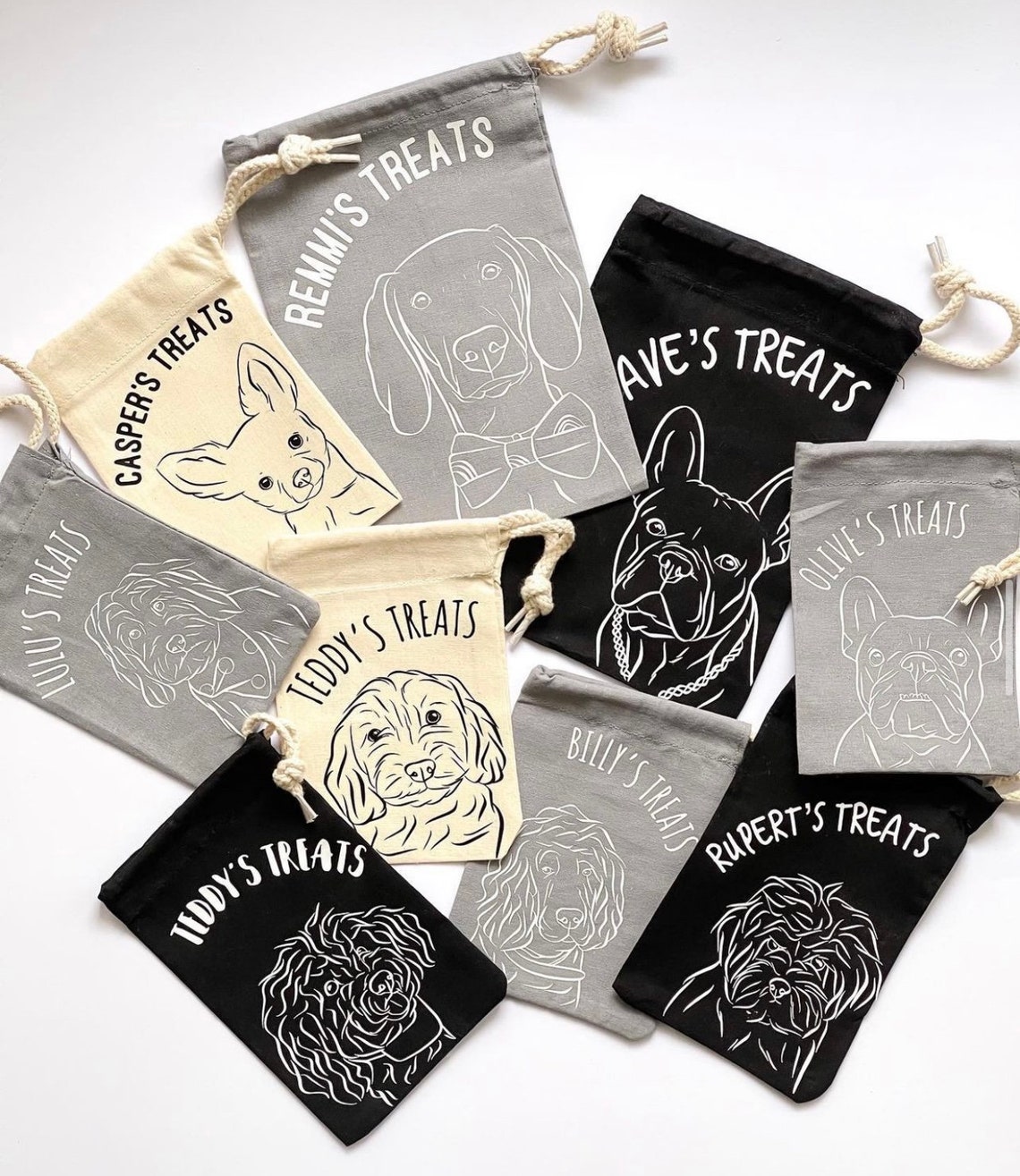 Custom Dog Treat Bag Fully Personalised Hand Drawn Pet Etsy