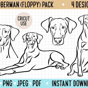 Doberman Outline SVG / Doberman Floppy Ears Digitale Download PNG / Hond Clipart Illustratie / Cricut Silhouet Vector Bestand Voor Doberman Eigenaar