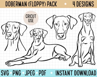 Dobermann Umriss SVG / Dobermann Floppy Ears digitaler Download PNG / Hund Clipart Illustration / Cricut Silhouette Vektor Datei für Dobermann Besitzer
