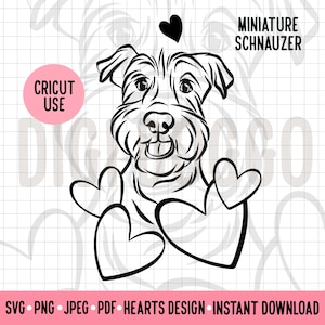 Miniature Schnauzer Love Outline SVG Valentines Dog Line Portrait Schnauzer Clipart PNG Digital Download Cricut File for Schnauzer Owner