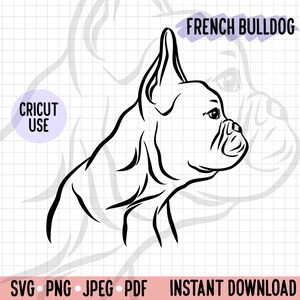 French Bulldog Side View Outline SVG/ Minimalist Dog Profile Line Art/ Frenchie Head PNG Digital Download/ Frenchie Face Clipart Cut File