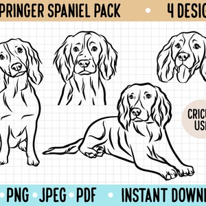 Springer Spaniel Umriss SVG / niedliches Spaniel Gesicht Hund Vektor Grafik Illustration Pack / Cricut Silhouette ausgeschnitten digitale Datei / Haustier Clipart