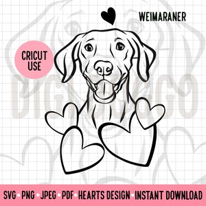 Weimaraner Love Hearts Outline SVG: Dog Line Art (Digital Download)