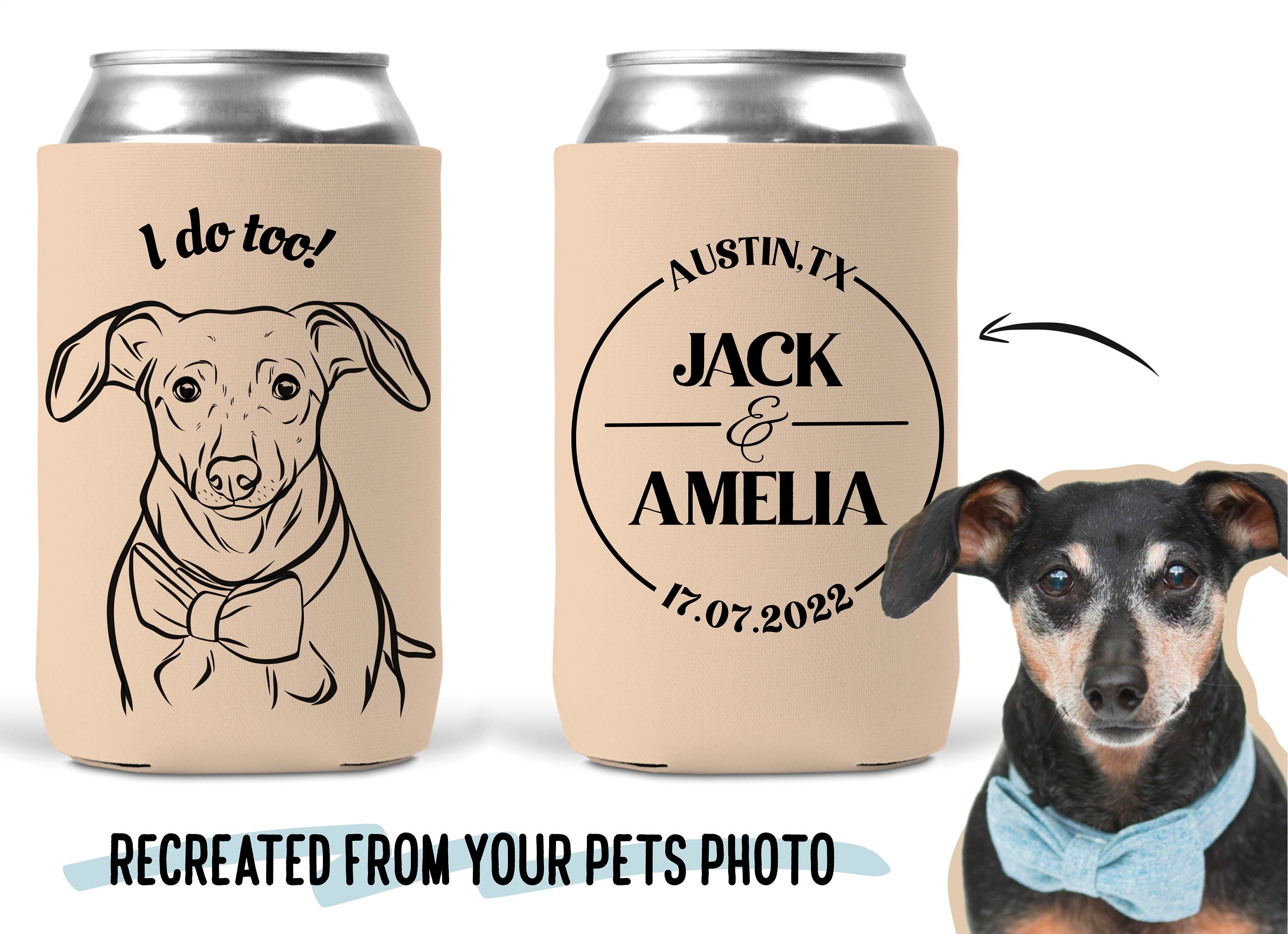 Pet Portrait Koozies/ Personalised Dog Face Can Coolers/ Outline Pet