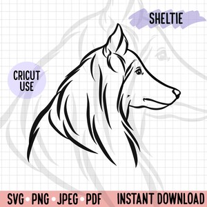 Sheltie Side View Outline SVG/ Minimalista Perfil de Perro Line Art/ Sheltie Head PNG Descarga Digital/ Sheltie Silhouette Cut File/ Logotipo de mascota SVG