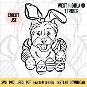 Westie Ostern SVG/Hund Rasse Digital Download Vektor File/West Highland Terrier Osterhase Clipart Cricut File/Doggie Ostern Umriss Kunst