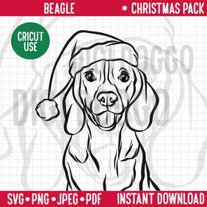 Beagle Outline Art Christmas SVG/ Dog Breed Line Portrait Clipart/ Cute Beagle Face in Santa Hat Vector/ Seasonal Pup Illustration Clipart