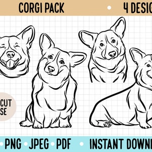 Corgis Outline Zeichnung SVG / Corgis Clipart SVG Bundle / Hund Hunderasse Line Art Digital Download / Welsh Corgis PNG Cut Out / Cricut Silhouette Datei